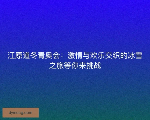 江原道冬青奥会：激情与欢乐交织的冰雪之旅等你来挑战